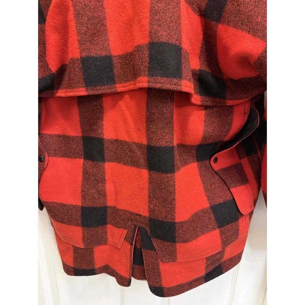 VTG CC Filson Mackinaw Wool Packer Coat Men's 48 Red Buffalo Plaid Shearling USA - Picture 9 of 16